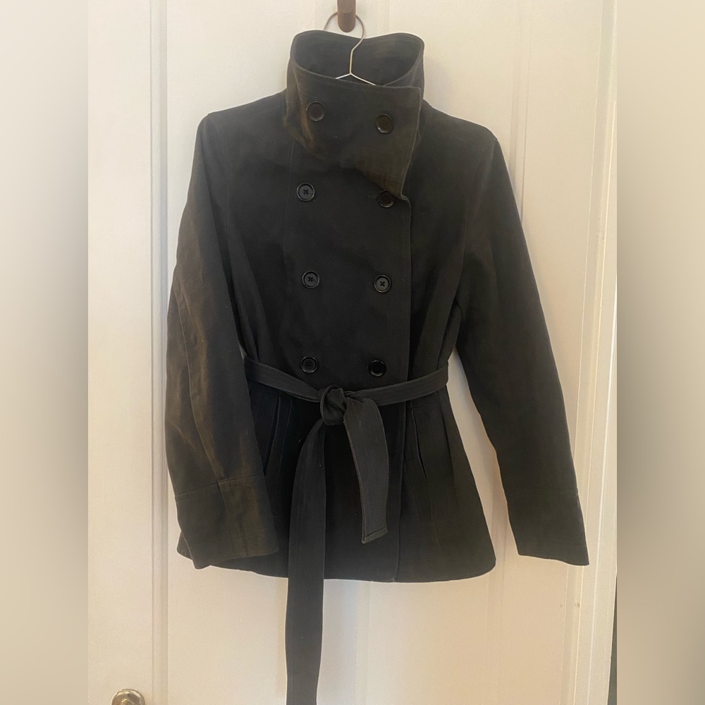 High Collar Belted Jacket in Charcoal - GAP